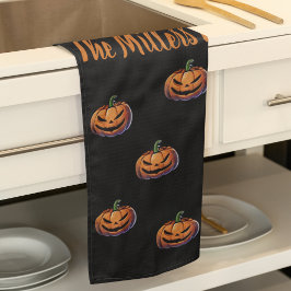 Svart och Orange Pumpkin Halloween-personlig Kökshandduk