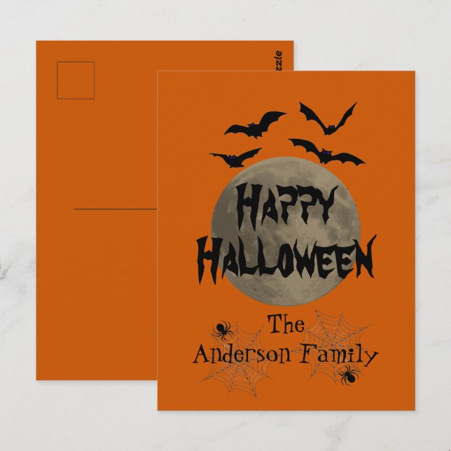 Svart och Orange Scary Spooky Happy halloween Vykort (Fram/baksida)