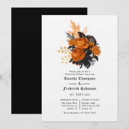 Svart och orange shabby blomsterprovlunsj inbjudningar