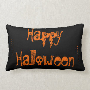 Svart och orange skalle Halloween-kudde Lumbarkudde