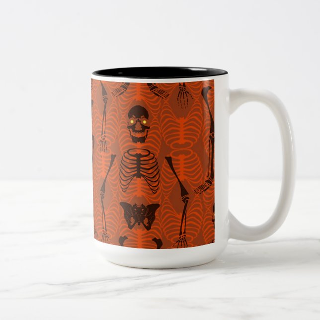 Svart och Orange Skeletons Halloween Mugg (Höger)