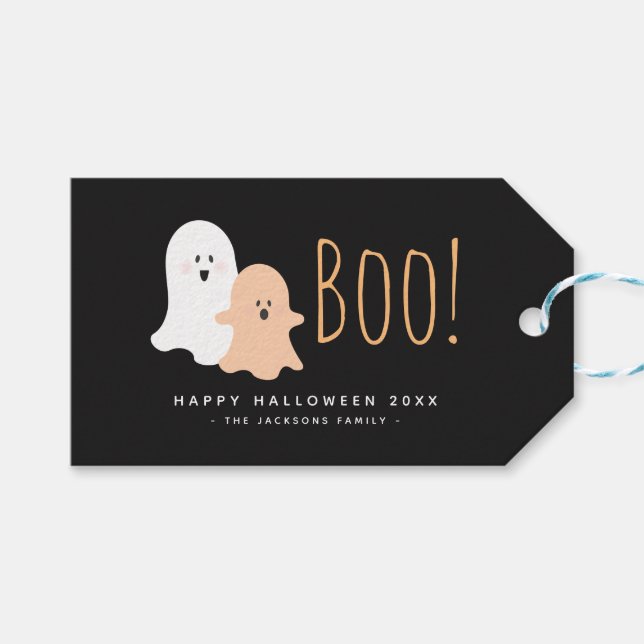 Svart och Orange Söt Boo! Spöken Halloween Presentetikett (Framsidan (Horisontell))