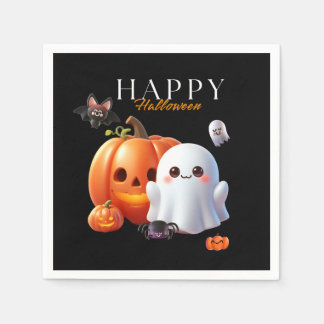 Svart och orange söta glada Halloween Pappersservett