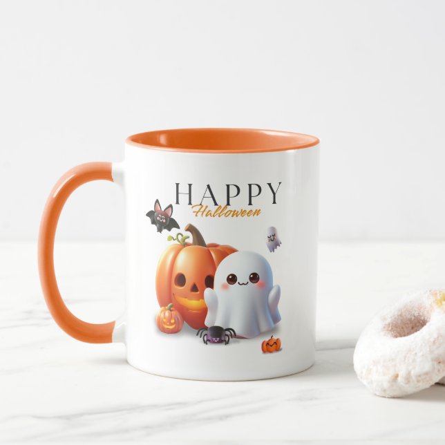 Svart och orange Sött Glad Halloween    Mugg (Med munk)