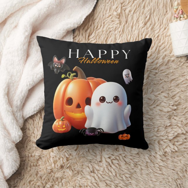 Svart och orange Sött Gott Halloween    Kudde (Filt)