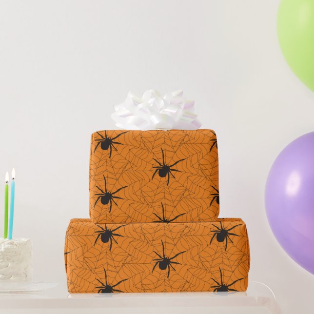 Svart och orange spindelnät Halloween hantverk ell Presentpapper (Festgåvor)
