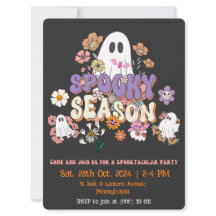 Svart och Orange Spooky spöket Halloween-inbjudan