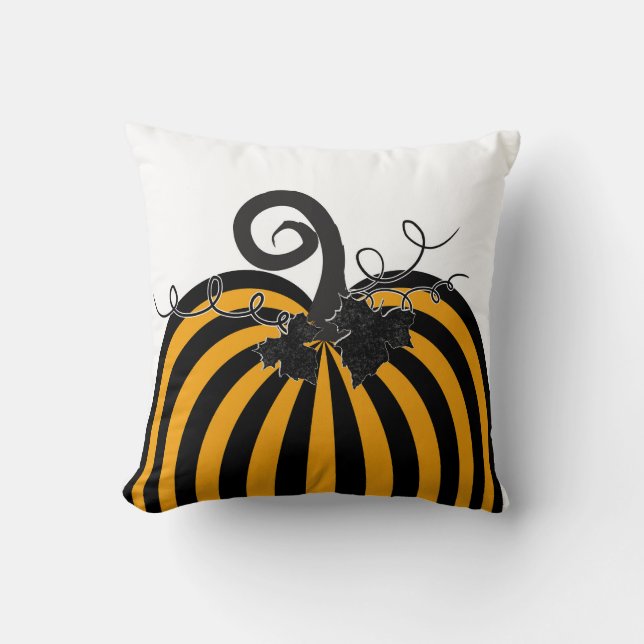 Svart och Orange - strimlad Pumpkin-Chic höstfälln Kudde (Framsida)