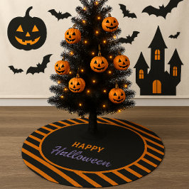 Svart och Orange stripe Happy halloween Julgransmatta Borstad Polyester
