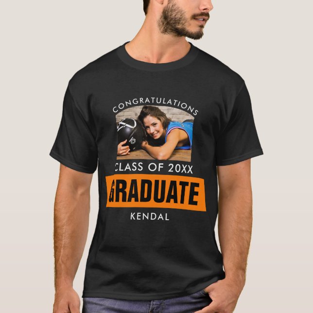 Svart och Orange Studenten Photo Anpassningsbar T Shirt (Framsida)