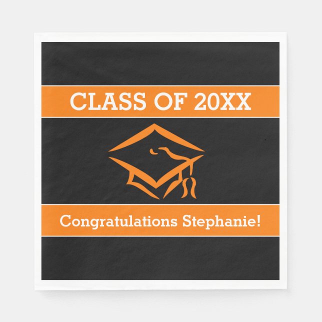 Svart och Orange-Studentfest för kartong Pappersservett (Framsidan)
