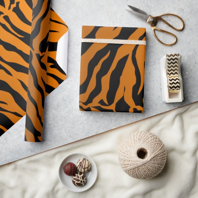 Svart och Orange Tiger Rand Animal Print Presentpapper (Hantverk)