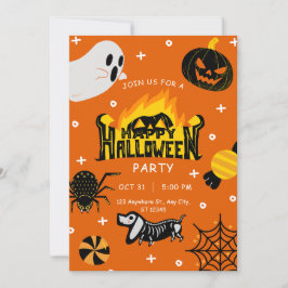 Svart och Orange-uppspelning Illustrative Hallowee Inbjudningar
