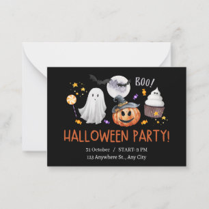 Svart och Orange, vattenfärgsinbjudan Halloween Anteckningskort
