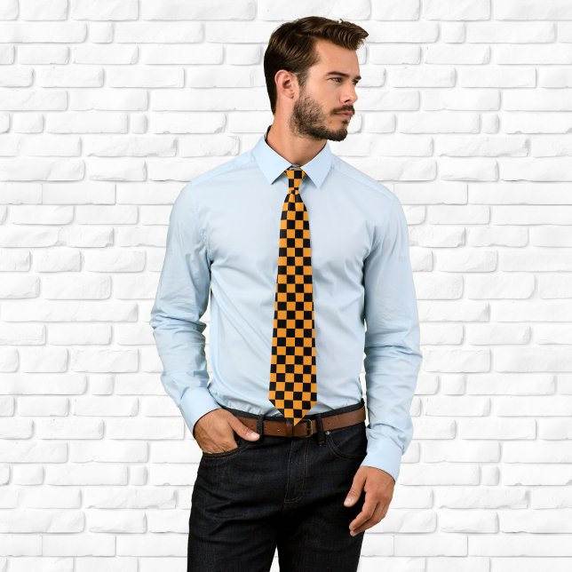 Svart och orangea rutor slips (Black and Orange Checkered Neck Tie)