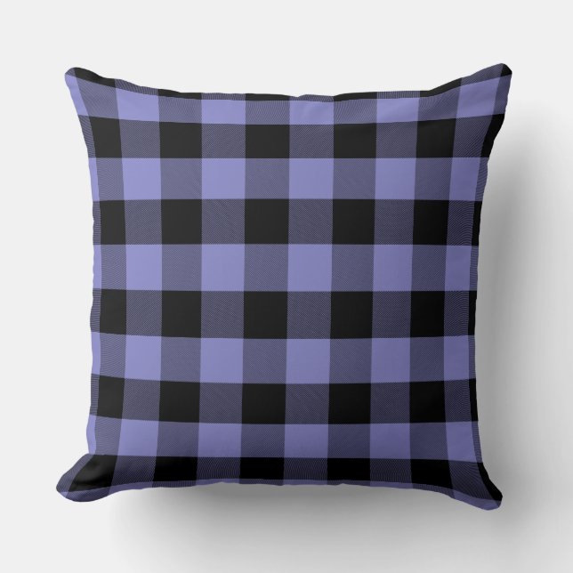 Svart och Periwinkle Buffalo Play Mönster Throw P Kudde (Framsida)
