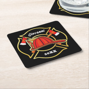 Svart- och Red Fire Department Emblem Underlägg Papper Kvadrat