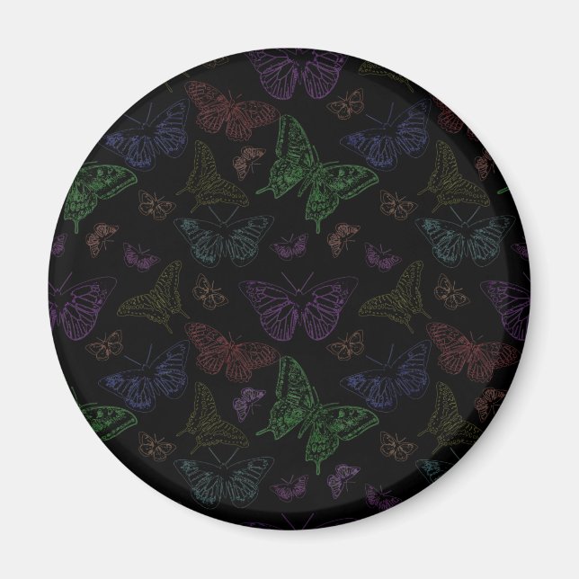 Svart och regnbåge, Färgad Butterflies Flygande Magnet (Framsidan)
