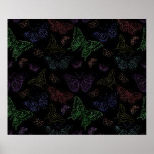 Svart och regnbåge, Färgad Butterflies Flygande Poster