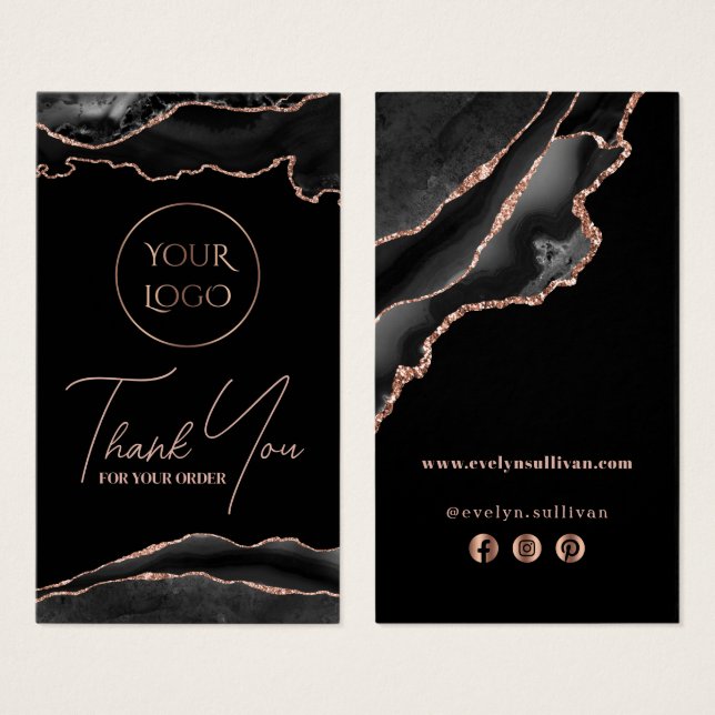 Svart och ro guld agate paket visitkort (Framsida & baksida)