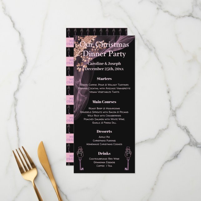 Svart och Ro Guld-julmeny med Snögubbe Meny (Fram/Back In Situ)