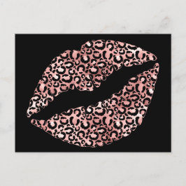 Svart och Ro Guld Leopard Spot Lipstick Kiss Vykort