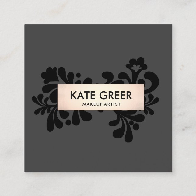 Svart och Ro Guld Makeup Artist och Hair Salon Fyrkantigt Visitkort (Framsida)