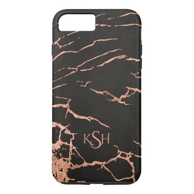 Svart och Ro-Guld Marble Crackles Case-Mate iPhone Skal (Baksida)