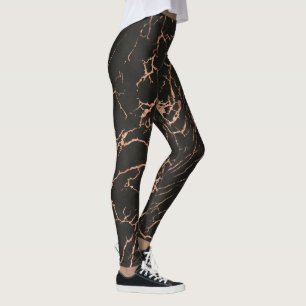 Svart och Ro-Guld Marble Crackles Mönster Leggings