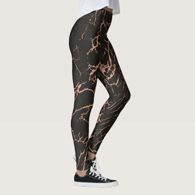 Svart och Ro-Guld Marble Crackles Mönster Leggings (Höger)