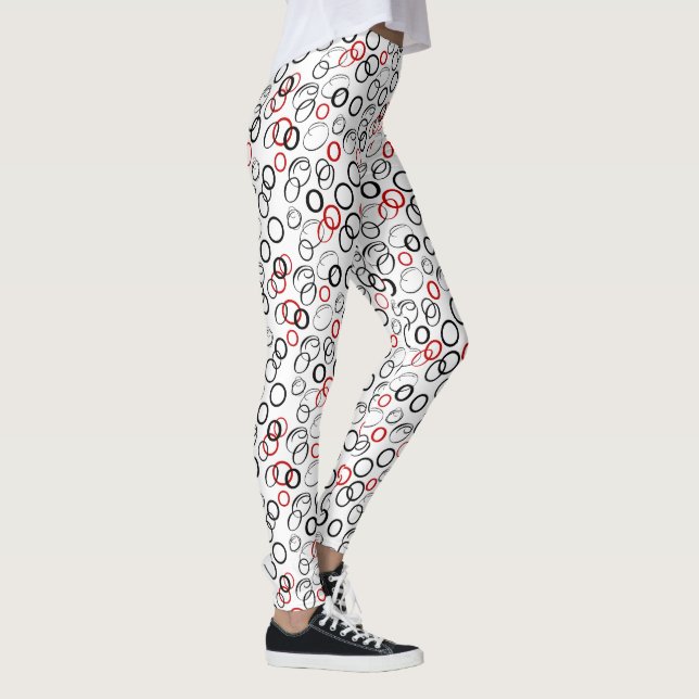 Svart och röd abstrakt cirkelmönster leggings (Höger)