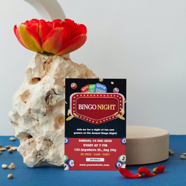 Svart och röd Bingo Night Party-inbjudan  Inbjudningar (Skapare uppladdad)