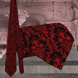 Svart och Röd Blommigt Damask bröllop Slips