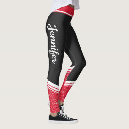 svart och röd blommigt, vit rand och modernt namn leggings