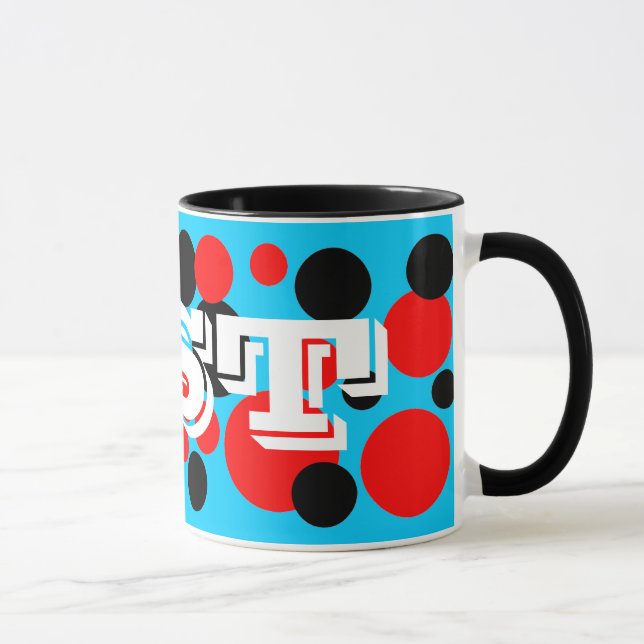 Svart och röd bubbelprickar Monogram-mugg Mugg (Höger)