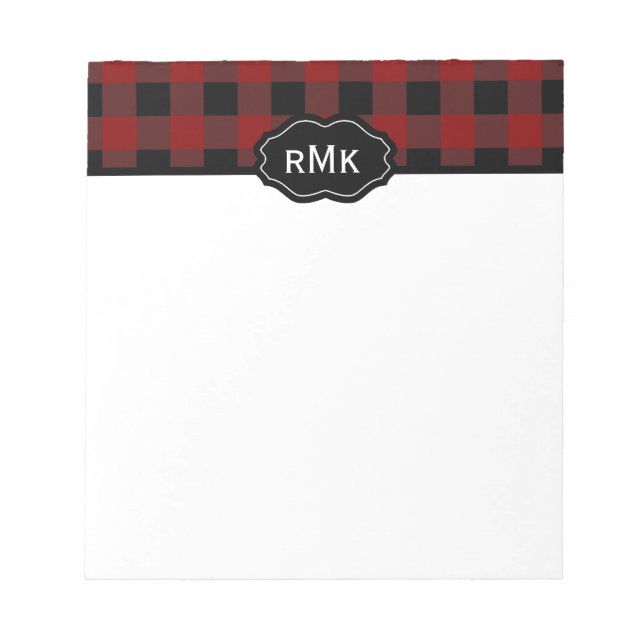 Svart och Röd buffalo Play Monogrammed Anteckningsblock (Framsida)