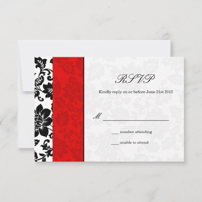 Svart och Röd Damask-bröllop OSA Kort (Framsida)