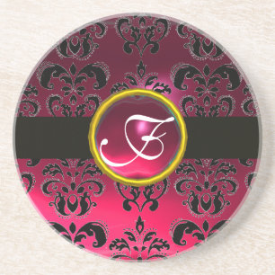 SVART OCH RÖD DAMAST  ROSA RUBIN Monogram Underlägg