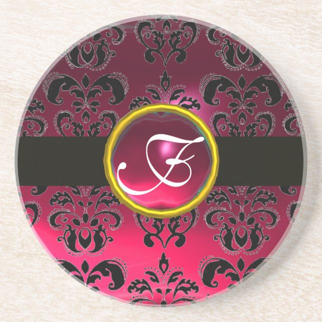 SVART OCH RÖD DAMAST  ROSA RUBIN Monogram Underlägg (Framsidan)