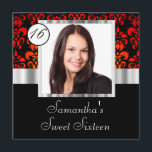 Svart och röd damastast sweet sixteen inbjudningar<br><div class="desc">Personifiera lätt denna moderna chic sofistikerade svart, och den röda gotiska inbjudan för födelsedagsfest för sweet sixteen för grått för vintagedamast- och pewtersilver med din egna beställnings- textmallar och instagram eller annat kameratelefonfoto, till mallen, annat foto dimensionerar kan passformen men kan behöva att skräddarsy för att justera. Gör en riktigt...</div>
