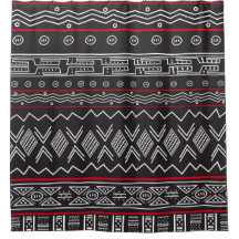 Svart och röd designer Mudcloth Shower Curtain