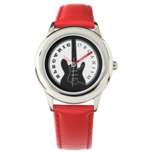 Svart och röd elektrisk rockgitarr Modern cool Armbandsur (Framsida)