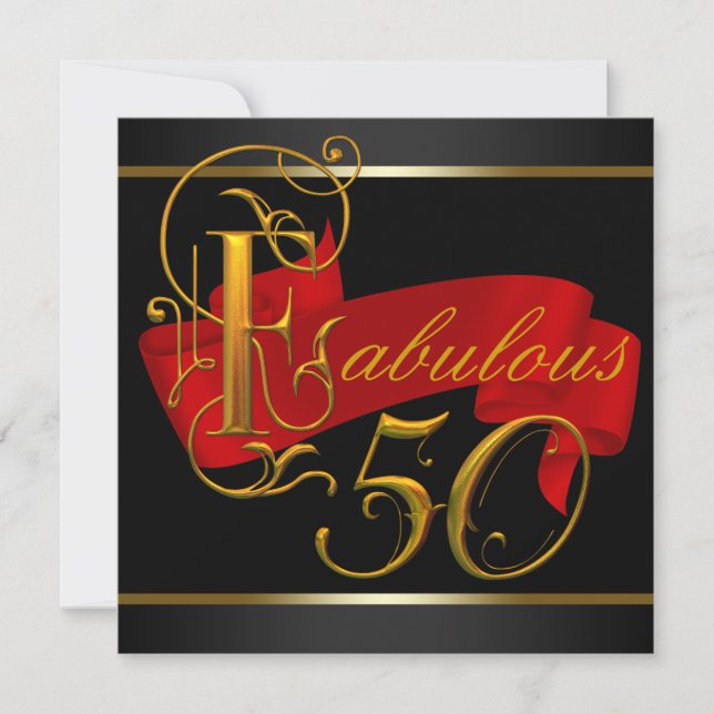 Svart och röd fantastisk 50-årsfest inbjudningar (Framsida)