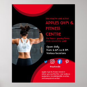 Svart och röd fotogym, personlig träningsmaskin, F Poster