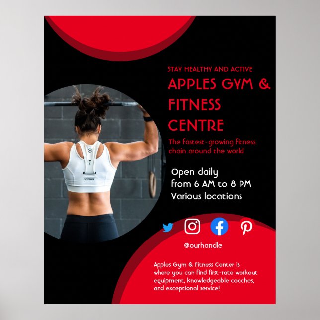 Svart och röd fotogym, personlig träningsmaskin, F Poster (Framsidan)