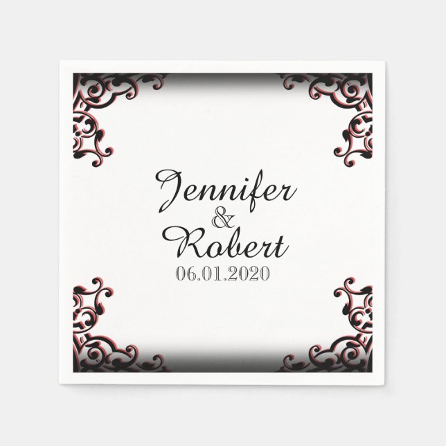 Svart och röd gotik Rulla Bröllop Napkin Pappersservett (Framsidan)