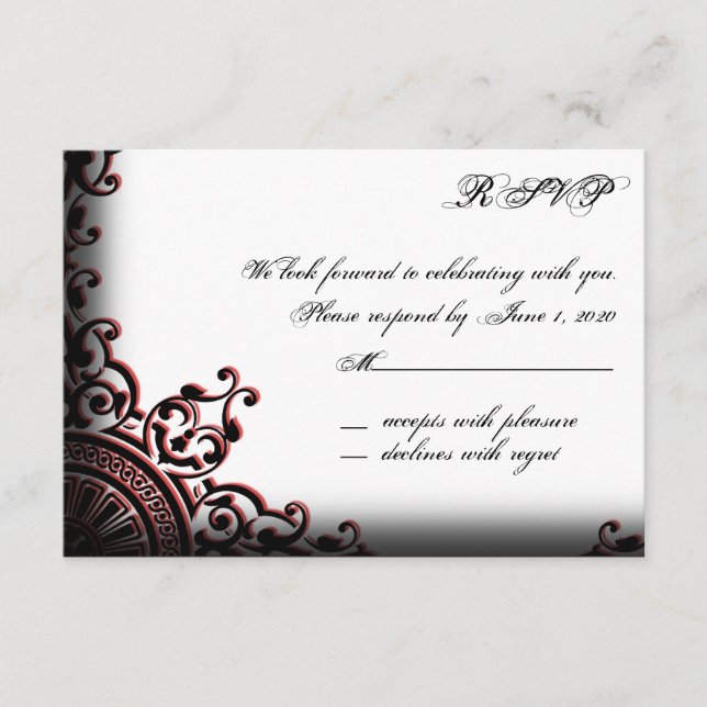 Svart och röd gotisk rullande svarsblankett OSA kort (Framsida)