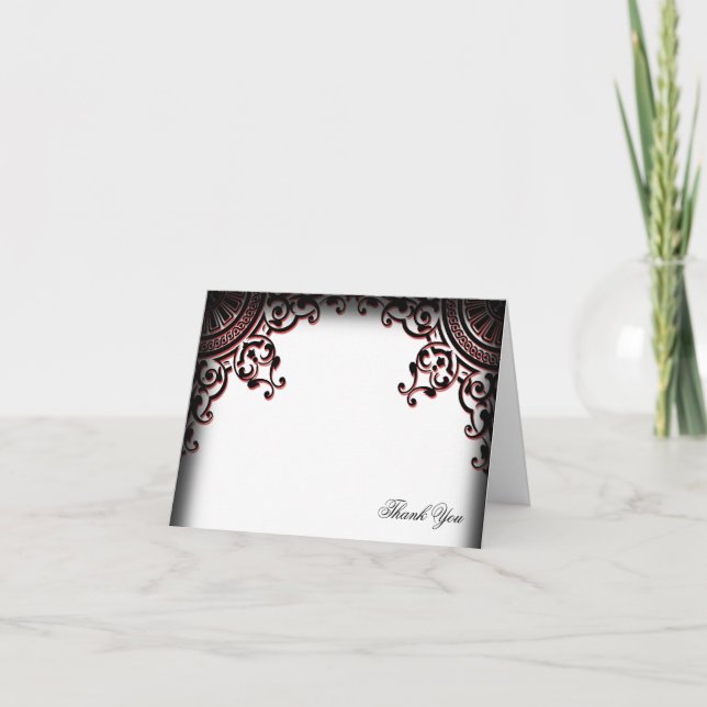 Svart och röd gotisk rullskrift Bröllop Tacksamhet Tack Kort (Framsida)