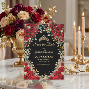 Svart och röd gyllene fjäril Quinceañera Spara Datumet