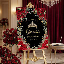 Svart och röd gyllene fjäril Quinceañera välkomsts